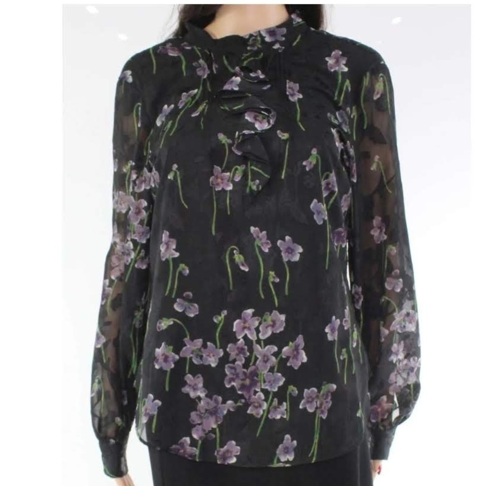 RALPH LAUREN Women's Black Floral Blouse Top